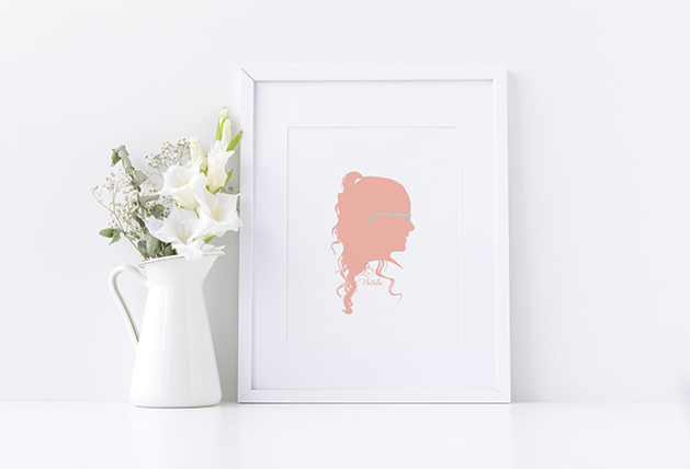 Silhouette art on pink paper.