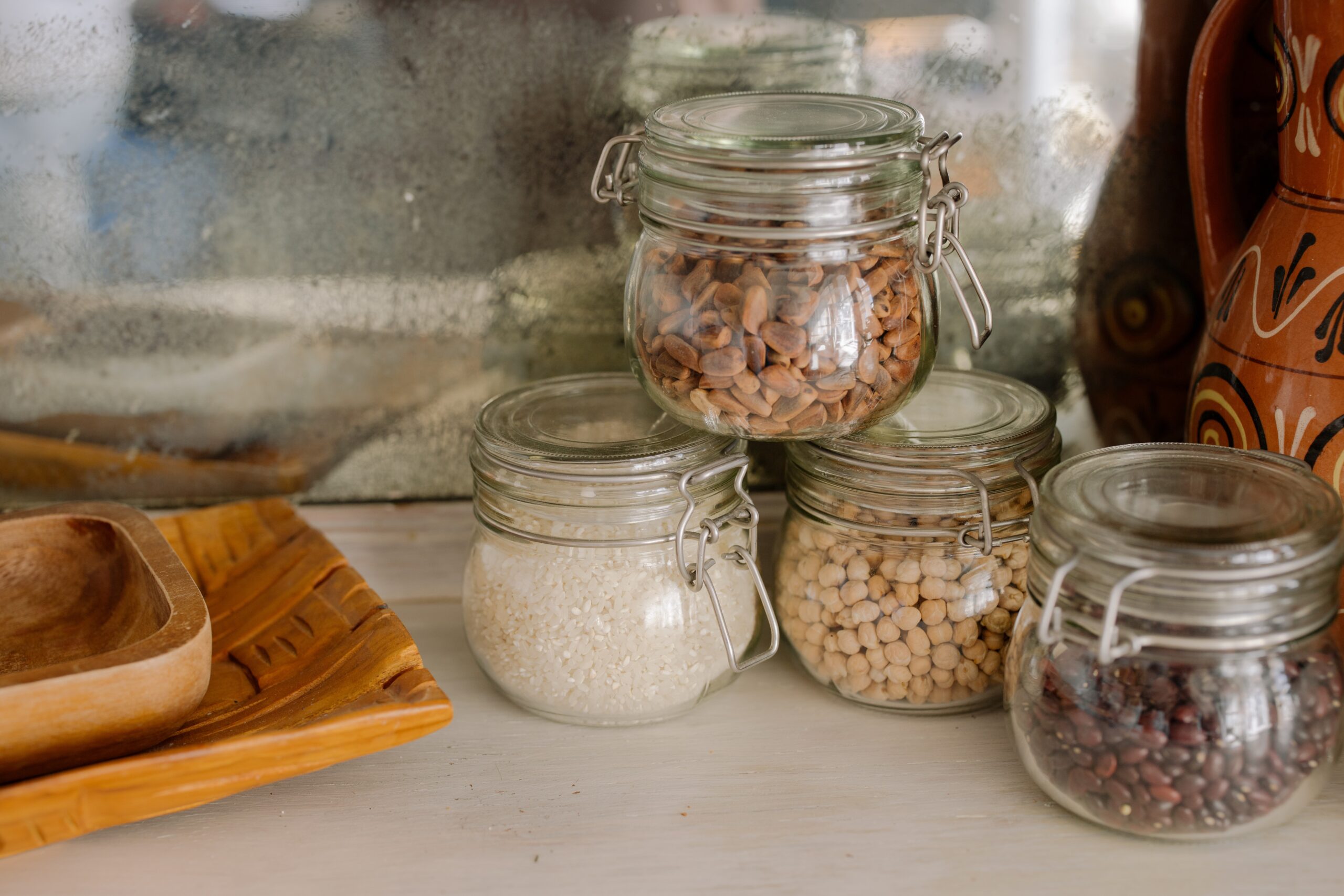 Clear, airtight containers for kitchen organization.