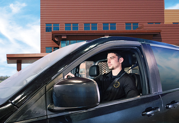 An SGI security guard provides secure transportation.