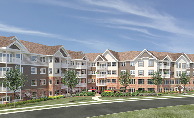 A rendering of Applewood Pointe of Maple Grove at Arbor Lakes, a senior citizen cooperative