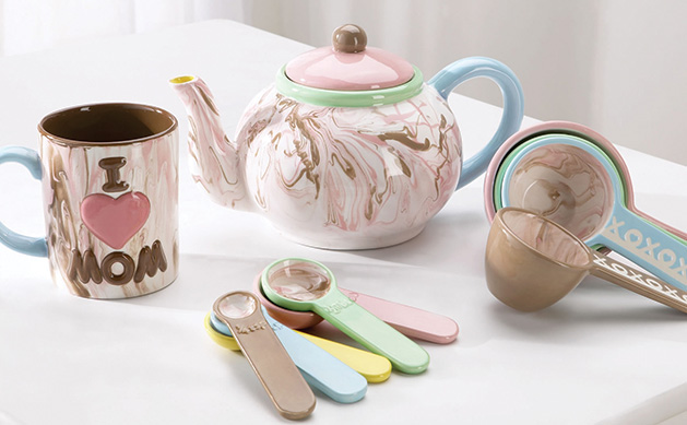 Mother's Day gifts: A hand-painted mug, teapot and measuring spoons from Color Me Mine. 