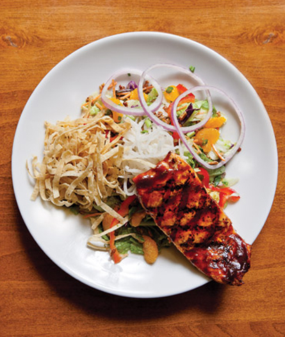Fire-grilled BBQ salmon salad from Houlihans