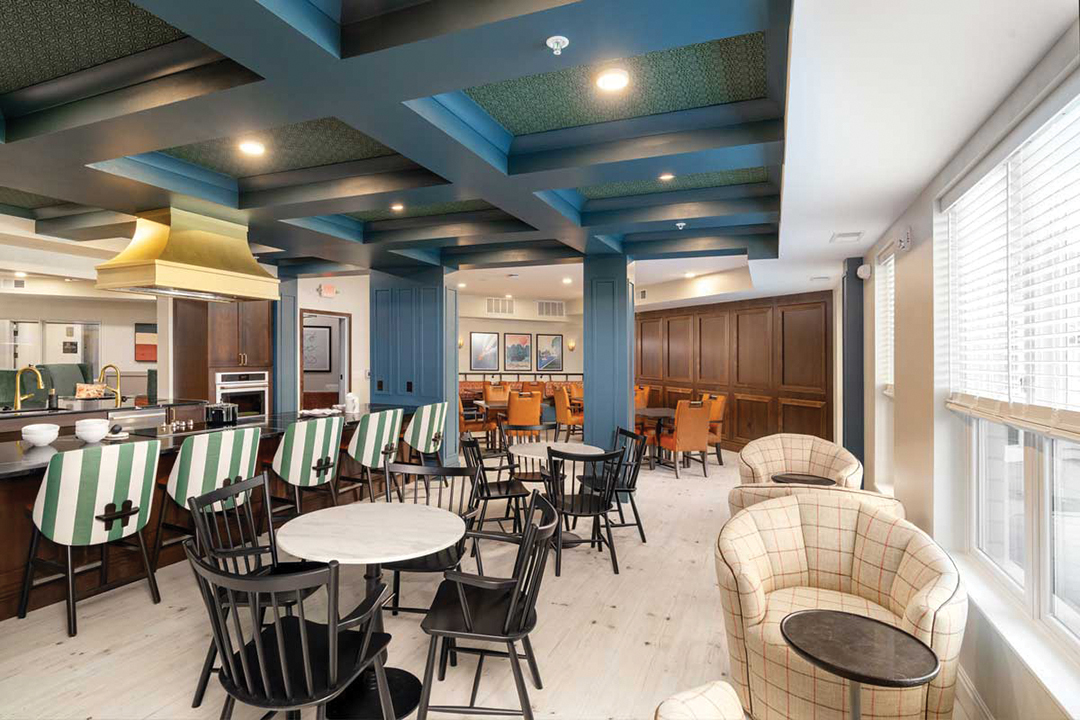 Members can host family and friends in spacious gathering areas featuring full kitchens and ample seating. 