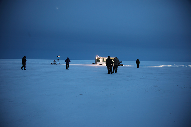 A crew sets up to film a scene for the movie Ice House.