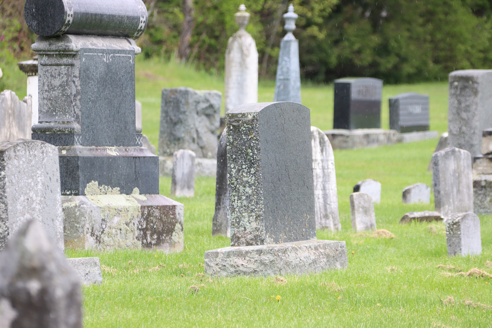 Various tombstones, gravestones and headstones in cemetery